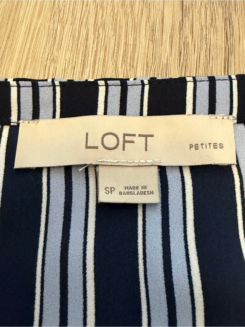 LOFT Petites Navy & White Striped Wrap Blouse